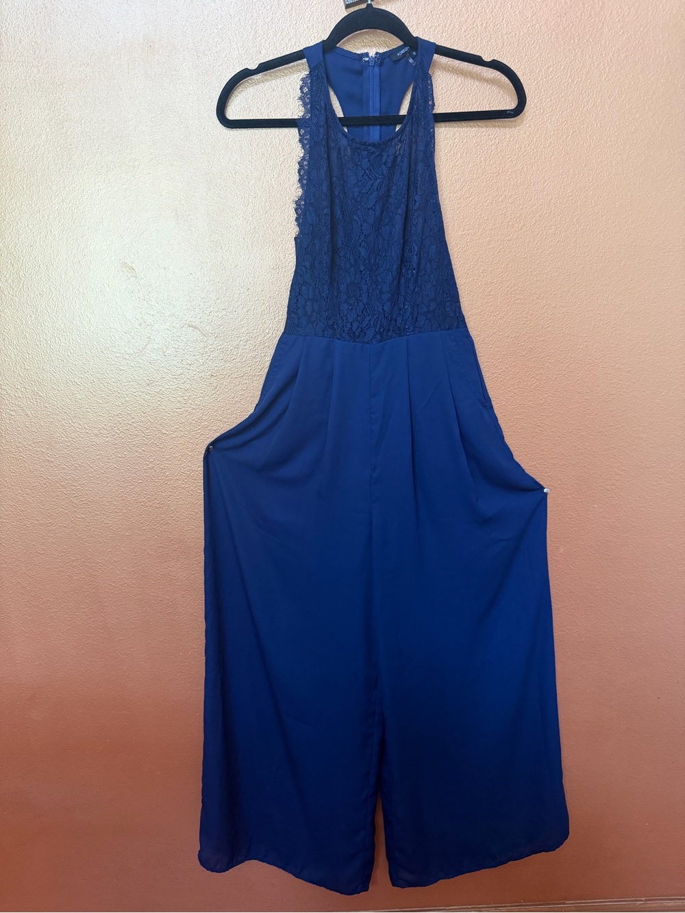 Foreign Exchange Navy Lace Halter Wide-Leg Jumpsuit